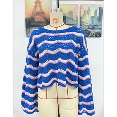 Blue Striped Print Crew Neck Knit Sweater Knit Sweater Fall, Winter Sweaters, Knit Sweater, Knitted Sweaters, Cardigans, Fall Winter, Crew Neck, Knitting, Blue