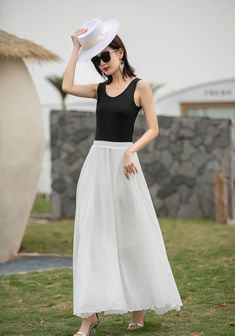 "You can wear it as a casual skirt for travelling, having a picnic with your friends, dating and shopping. Perfect for lazy days that you want to sustain a chic and stylish appearance. DETAIL * More colors available https://etsy.me/2T1UpyE * 75% linen, 25% cotton * Cotton liner * Elastic waistband * Without pockets * pleated waist detail * Plus size skirt * Circle skirt * Perfect summer spring skirt * Dry clean * The model is 170cm (5′7″) tall with a 80cm (31.5\") bust, 66cm (26\") waist. She is White Summer Skirted Bottoms, Summer Solid Color Lined Maxi Skirt, White Relaxed Casual Maxi Skirt, Casual White Flared Skirt, White Summer Cotton Maxi Skirt, White Cotton Summer Maxi Skirt, Summer White Cotton Maxi Skirt, White Cotton Maxi Skirt For Summer, White High-waist Maxi Skirt For Spring