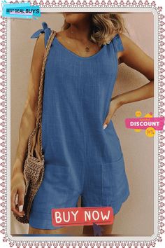 Pockets Sleeveless Casual Linen Romper Beach Tank Top With Pockets For Spring, Spring Beach Tank Top With Pockets, Casual Sleeveless Vest In Solid Color, Casual Summer Tank Top With Pockets, Casual Sleeveless Solid Color Vest, Chic Vest For Summer, Summer Beach Tank Top With Pockets, Casual Sleeveless Tank Top With Pockets, Casual Tank Top With Pockets