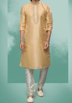 Men's Traditional Party Wear Kurta Pajama - db20611 Pajama Embroidery, Churidar Pajama, Traditional Party Wear, Party Wear Kurta, Indo Western Sherwani, Silk Churidar, Mens Sherwani, Indian Kurta, Chinese Collar