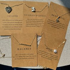 Five Different Styles Of Necklaces Very Cute To Gift To Someone Or For Yourself. One For 20 Or Two For 35. Cute Necklaces, Cherish Life, Your Guardian Angel, Meaningful Messages, Cat Necklace, Cute Necklace, Make A Wish, Meaningful Gifts, Womens Jewelry Necklace