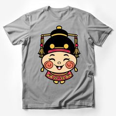 Cute Cartoon Chinese Doll Graphic Tee, Unisex T-Shirt, Cultural Icon Illustrated Shirt, Asian Art Inspired Comfort Wear Male T-Shirt Custom graphic T-Shirt.Customize your color Gray Cotton T-shirt With Cartoon Print, Gray T-shirt With Cartoon Print And Crew Neck, Gray Graphic Tee With Character Print, Funny Short Sleeve Gray Tops, Cute Gray Crew Neck T-shirt, Cute Gray Short Sleeve T-shirt, Funny Short Sleeve Shirt With Character Print, Gray Graphic Tee With Funny Print, Fun Short Sleeve Shirt For Fan Merchandise