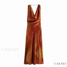 Lasaky - Sleeveless Backless Satin Maxi Dress with Printed Mock Neck Flowing Dresses, Camisole Dress, Satin Maxi, Satin Maxi Dress, Womens Robes, Elegant Party, Vacation Beach, Beach Dresses, Types Of Skirts