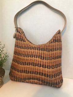 "Vintage Monsac Original handbag, Monsac leather purse, Monsac woven leather handbag purse, Vintage woven leather purse, Vintage summer purse.  The inside top of the strap does show some wear.  This is a perfect summer bag/purse with 3 tones of brown leather woven together to form a weave pattern. Height 11\" Width 12\" Shoulder strap 20\"" Summer Purse, Summer Purses, Purse Vintage, Weave Pattern, Summer Bag, Leather Weaving, Vintage Summer, Handbag Purse, Leather Purse