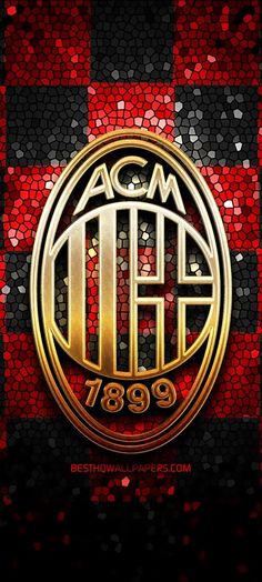 the acm logo on a red and black checkerboard background with gold foil