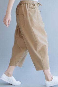 Loose Khaki Women Harem Cotton Summer Trousers K6055 Summer Trousers, Summer Cotton, Khaki Pants, Trousers, High Waisted, Zipper, Pants