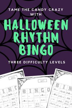 halloween rhythm bingo game with the words time the candy crazy on it