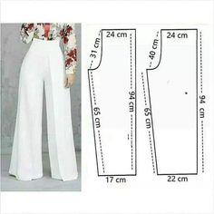 an image of a woman's white pants with measurements and measurements for each pair