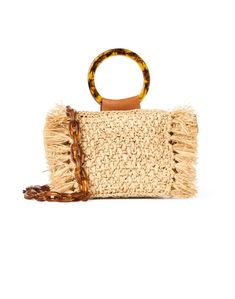 Update your accessory collection with this unique tan raffia bag from Laggo. The Capri features an adorable circle handle and a long strap, making it super versatile. Style this classic straw clutch with everything from a shift dress to cocktail attire for an effortlessly polished look. Chic Natural Straw Bag With Round Handle, Chic Jute Straw Bag With Round Handle, Trendy Straw Bag With Braided Round Handles, Trendy Straw Bag With Round Braided Handles, Trendy Straw Bag With Braided Handles, Chic Handheld Straw Bag, Chic Beach Shoulder Bag With Round Handle, Rectangular Summer Straw Bag With Detachable Strap, Chic Shoulder Bag With Round Handle For Beach