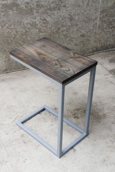 handmade made in the USA Industrial Side Table, Wood Ash, C Table, Welding Table, Gray Paint, Laptop Table, Table Frame, Live Edge Table, Hand Crafted Furniture