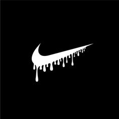 the nike logo is dripping in white on a black background and it appears to be melted