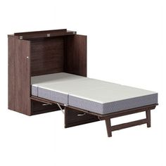 a bed with a drawer and mattress in it