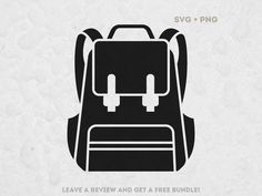 a black and white backpack with the words leave a review and get a free bundle