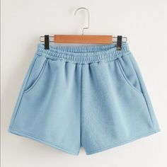 Light Sky Blue Athletic Comfy Lounge Shorts. Pocketed And Brand New, Never Worn. They Are Super Cute And Great Quality, But Unfortunately I Should’ve Ordered A Size Up. Zero Flaws Sweatpant Shorts, Shein Shorts, Shorts Comfy, Blue Lounge, City Shorts, Light Blue Shorts, Women Shorts, Comfy Shorts, Elastic Waist Shorts