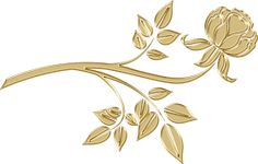 a gold flower with leaves on a white background