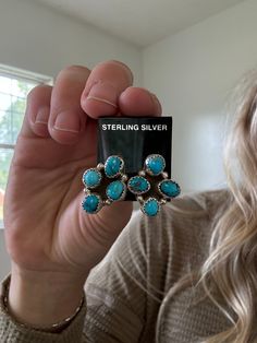 Sterling Silver and Turquoise Cluster Earring, Sweater Layering, Cluster Earrings, Event Calendar, Sterling Earrings, Earring Necklace, Sales Gifts, Set Dress, Ring Earrings