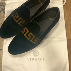 Brand New Never Worn Versace Mens Loafers. Greca Embroidered Velvet Slippers Designer Slip-on Loafers For Galas, Designer Slip-on Dress Shoes For Galas, Versace Cover, Versace Shoes Mens, Versace Loafers, Versace Slippers, Brown Suede Loafers, Shoe For Men, Penny Loafers Men