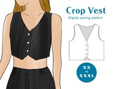 the crop vest sewing pattern is designed to be worn by women in black and white