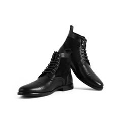 Men’s Black Dress Boots Lace Up Leather Ankle Boots
Men's black dress boots crafted with premium quality genuine leather. We use high-quality materials, including premium full-grain genuine leather, which ensures durability, comfort, and an elegant appearance. We are specialized in highly customized handmade leather shoes for men. Our shoes are crafted by skilled artisans who meticulously create each pair by hand, paying attention to detail and using traditional craftsmanship techniques.
Key features of artisan-made shoes include:


 	Handcrafted for you by Our Craftsman
 	Crafted with Premium Quality Material
 	Unique Designs and Sustainability
 	Can be Customized and Personalized
 	No Mass Production – Only Made to Order

Handmade leather shoes offer unparalleled craftsmanship, ensuring Business Martin Boots With Leather Sole And Plain Toe, Formal Martin Boots With Plain Toe For Winter, Formal Plain Toe Martin Boots For Winter, Business Martin Boots With Leather Sole For Winter, Leather Sole Ankle Boot Dress Shoes For Fall, Fall Leather Sole Ankle Boot Dress Shoes, Fall Leather Sole Dress Shoes Ankle Boot, High-top Leather Shoes For Fall Business, Winter Business Martin Boots With Leather Sole