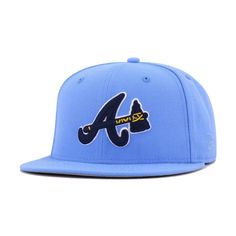 a blue atlanta braves baseball cap with the number four on it