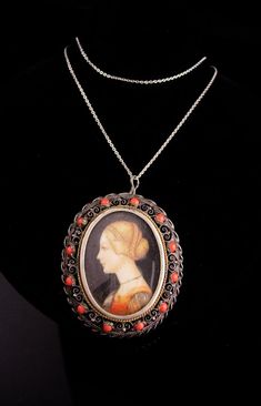 This is a most beautiful  hand painted cameo portrait  pendant that hangs from a sterling chain. Really quite a gorgeous pendant is also a brooch . This is not a print. It is one that will surely draw attention and bring you many compliments. 9-1-19 Portrait Necklace, Italy Jewelry, Antique Portraits, Medieval Jewelry, Gold Cufflinks, Vintage Cufflinks, Sterling Necklaces, Spring Hill, Cufflink Set