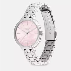 Nib Coach Josie Watch 34 Mm In Silver/Pink Stainless Steel Case And Bracelet Coach Dimensions: Case Diameter: 34mm Mineral Crystal Quartz Movement Deployment Closure Water-Resistant To 99 Feet New In Box Coach Fashion, Coach Watch, Tooth Gems, Tooth Gem, Coach Jewelry, Coach Accessories, Girly Jewelry, Crystal Quartz, Minerals Crystals