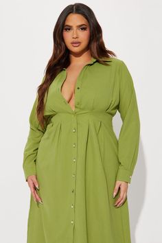 Available In Green. Midi Shirt Dress Collar Long Sleeves Button Front Cinched Waist 100% Polyester Imported | Ophelia Button Down Midi Shirt Dress in Green size 3X by Fashion Nova Search By Photo, Dress Collar, Xl Fashion, Midi Shirt Dress, Cinched Waist, Collar Dress, Green Fashion, Green Dress, Fashion Nova