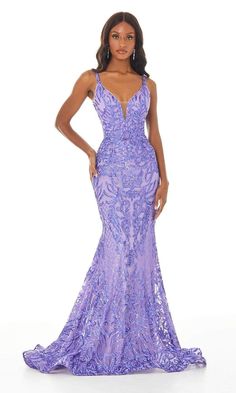 Flatter your finest assets as you enthrall the crowd in this dress by Ashley Lauren 11015. This sequined dress shines in a sleeveless, deep V neckline with straps. The fitted bodice shows off a low V back and has a zipper closure. The skirt fits at the thighs and flares at the bottom to a sweep train finish. Be in this gorgeous Ashley Lauren creation and leave a lasting impression. Style: asla_11015 Fabric: Sequin Details: Sleeveless, Plunging neckline, Sheer inset, Fitted bodice, Mermaid skirt, Light Purple Prom Dress, Prom Dresses Tight, Lilac Prom Dresses, Dress With Low Back, Lavender Prom Dresses, Ashley Lauren, Fitted Prom Dresses, Trendy Prom Dresses, Senior Prom Dresses