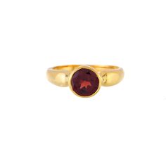 Garnet 14K Gold Vermeil Over Sterling Silver Ring 925 Silver = 4.00 gm. Garnet   = 1.20 ct. Garnet is the birthstone for January and is a symbol of friendship. The beautiful Ring measures to be US Size 8 and can be re-sized at no extra cost. The Ring is made by a team of highly trained and skilled artisans. What is Vermeil 14K Gold? It is a thick layer of 14K Gold plating on 925 Sterling Silver. If for any reason you are not completely satisfied, you may return, exchange, replace, or credit your Classic Ruby Ring With Round Stone For Formal Occasions, Classic Ruby Ring With Center Stone, Classic Ruby Ring With Center Stone And Round Band, Formal Classic Birthstone Ring, Formal Ruby Ring With Bezel Setting, Classic Solitaire Ruby Ring As Gift, Classic Ruby Solitaire Birthstone Ring, Classic Solitaire Ruby Birthstone Ring, Classic Birthstone Ring With Center Stone And Round Band