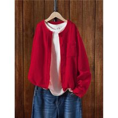 -Item Id 32567312 -Details: Button, Pocket -Neckline: Round Neck -Style: Casual -Color: Red -Pattern Type: Plain -Sleeve Length: Long Sleeve -Fit Type: Loose -Length: Regular -Material: Knitwear -Composition: 100% Polyester -Care Instructions: Hand Wash Or Professional Dry Clean -Sheer: No -Fabric: Non-Stretch -Temperature: Spring/Fall (18-25/63-77) **Open To Offers!!!** **Bundle To Save More** **30% Off Bundles Of 2 Or More Items!!** ***Orders Go Out Within 5-10 Business Days!! Thank You For Yo Casual Red Cardigan With Pockets, Red Button-up Cardigan With Buttons, Red Button-up Cardigan With Button Closure, Red Button-up Cardigan, Red Buttoned Cardigan For Spring, Red Spring Cardigan With Button Closure, Casual Red Cotton Cardigan, Red Button-up Cardigan For Spring, Casual Red Button-up Cardigan