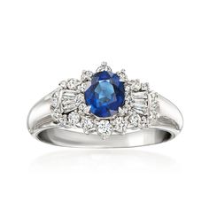 an oval blue sapphire and diamond ring