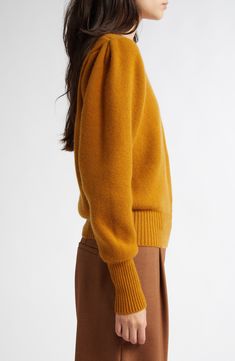 An ochre-inspired hue warms this sumptuous cashmere sweater knit with a neat Milano stitch. Crewneck Long sleeves Ribbed cuffs and hem 100% cashmere Hand wash, dry flat Made in the UK Designer Clothing Elegant Knit Sweater For Work, Yellow Wool Sweater For Fall, Fall Textured Knit Lambswool Sweater, Fall Textured Lambswool Sweater, Lambswool Sweater For Workwear In Fall, Fall Lambswool Workwear Sweater, Fall Workwear Lambswool Sweater, Fall Lambswool Sweater For Workwear, Merino Wool Knit Sweater For Work