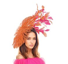 Hats By Cressida Kentucky Derby Oaks & Ascot Fascinator Hats Isabel Round Saucer Disc Kentucky Derby Hat This wedding fascinator is made with a criss cross geometric structured disc trimmed with a mass of feathers Fascinator base Measures 38cm wide THhis formal occasion hat is mounted with a matching headband. If you prefer a headband to match your hair, please make a note at check out what colour headband you want. We make each hat to order just for you, we would prefer if you did not order for choice. If colour match is important to you please ask for free fabric swatch to be sent to you - this reduces returns and disappointment.   We can also make a custom design for you if you have something else in mind.  RETURNS: We accept returns ONLY within 7 days of receipt.  There will be no exce Kentucky Derby Fascinator For Fashion Events, Kentucky Derby Fascinator Hat For Fashion Events, Spring Evening Costume Hat With Feathers, Pink Feathered Headpieces For Evening, Costume Hat For Races At Carnival, Pink Party Hat With Feathers, Carnival Costume Hat For Races, Fitted Hat For Fashion Events In Spring, Fitted Fascinator For Kentucky Derby Fashion Events