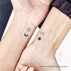 two small wrist tattoos with sun and moon on each one arm, both showing the same side