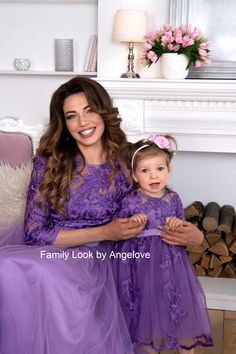 For more dresses for mom and daughter: https://www.etsy.com/shop/ANGELOVEStore?ref=simple-shop-header-name&listing_id=691016892&section_id=26379198 A set of Lavender dresses for mom and daughters - Matching Tutu Dress Women's dress on the floor A classic outfit in the style of familylook. A fluffy skirt of airy mesh to the floor and delicate lace. An outfit for princesses in which you want to dance and enjoy the celebration. The guipure sleeve ¾ looks very gentle and the dress is suitabl Dresses For Mom And Daughter, Dress Mother And Daughter, Mom And Daughters, Mommy And Me Dress, Tutu Shirt, Mom And Daughter Matching, Fluffy Skirt, Mommy And Me Dresses, Classic Outfit