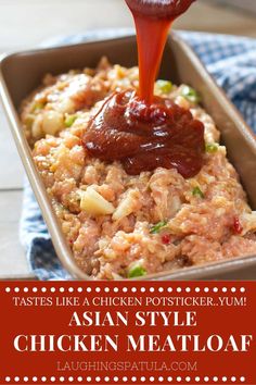 Asian Style Chicken Meatloaf, Asian Style Meatloaf, Asian Meatloaf Recipes, Potsticker Casserole, Chicken Loaf Recipe, Ground Chicken Asian Recipes, Japanese Meatloaf, Chicken Meatloaf Recipes, Asian Meatloaf