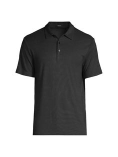 This modal-blend polo shirt features a point collar and three-button placket..Point collar.Three-button placket.Short sleeves.Pull-over style.72% modal/23% polyester/5% spandex.Machine wash.Imported.SIZE & FIT.About 28' from shoulder to hem.ABOUT THE BRAND.For two decades, Theory has nailed the art of polished dressing through its well-tailored pieces. Innovative fabrications and an elevated, minimalist aesthetic make the brand's separates a wardrobe main story season after season..This modal-blend polo shirt features a point collar and three-button placket.Point collarThree-button placketShort sleevesPull-over style72% modal/23% polyester/5% spandexMachine washImportedSIZE & FITAbout 28' from shoulder to hemABOUT THE BRANDFor two decades, Theory has nailed the art of polished dressing thr Short Sleeve Polo Shirt With Placket For Work, Short Sleeve Polo Shirt For Work, Black Polo Shirt With Button Closure For Summer, Black Summer Polo Shirt With Button Closure, Short Sleeve Polo Shirt With Button Closure For Work, Black Collared Polo Shirt For Summer, Collared Polo Shirt With Buttons For Workwear, Black Summer Polo Shirt With Collared Neckline, Black Shirt With Collared Neckline And Placket