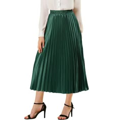 Accordion pleats enhance the dimension and movement of this midi skirt, while the metallic design underscores its sleek style. It's pleated all around for this trending midi skirt. Feel free to pair it with black block-heel sandals. Whether you're dressing up or down, this skirt is perfect for any occasion. A casual and simple style, never out of fashion, is a must-have item in your wardrobe. This fashionable and trendy clothes for women can not only be worn daily, but can also be easily matched