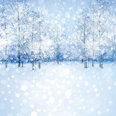 a snowy landscape with trees and snow flakes