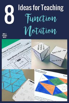 the cover of 8 ideas for teaching function notation with pictures of cubes and numbers