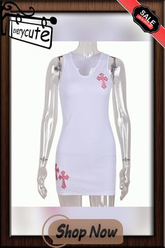 Cross Printed White Mini Dress for Women Sleeveless V-neck Basic Tank Dress Y2k Streetwear Outfits Party Bodycon Dresses Y2k V-neck Tank Top For Spring, Y2k Style Mini Bodycon Summer Dress, Spring V-neck Tank Top For Club, Y2k Summer Bodycon Dress, Y2k Sleeveless Club Mini Dress, Y2k Style Sleeveless Bodycon Dress, Y2k Sleeveless Mini Dress For Club, Y2k Style Sleeveless Mini Dress For Night Out, Y2k Sleeveless Mini Dress For Night Out