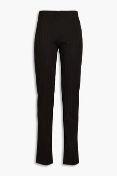 Alo Yoga High Waist Pinstripe Zip It Flare Leggings - Women's Pants - Free Shipping - BeyondStyle Spring Ribbed Elastane Pants, Stretch Striped Straight Leg Pants, Stretch Straight Leg Striped Pants, Striped Stretch Straight Leg Pants, Stretch Striped Straight Pants, Tight Ribbed Elastane Bottoms, Striped Fitted Bottoms With Tapered Leg, Chic Stretch Bottoms With Vertical Stripes, Tight Ribbed Long Pants