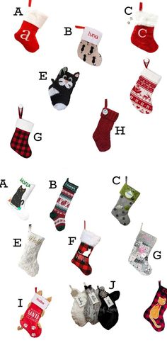 christmas stockings and stocking are arranged in the shape of letters