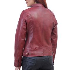 [additional] Buy Maroon Biker Leather Jackets For Women | Maroon Jacket Woman Introducing our Women's Maroon Biker Jacket, the epitome of edgy sophistication and sleek style. This jacket redefines fashion with its unique asymmetrical design, ensuring you make a bold statement wherever you go:[/additional] Product Specification: Material: Real Leather Internal: Soft Viscose lining Front: Zipper Closure Collar: Round Collar Sleeves: Full Length Cuffs: Zipper Cuffs Pockets: Two Waist And Two Chest Classic Winter Biker Jacket With Stand Collar, Winter Classic Biker Jacket With Stand Collar, Fall Biker Leather Jacket With Stand Collar, Biker Leather Jacket With Stand Collar For Fall, Winter Biker Jacket With Stand Collar, Biker Style Jacket For Fall, Fitted Fall Biker Jacket With Padded Collar, Fitted Biker Jacket With Stand Collar For Winter, Fitted Moto Outerwear With Padded Collar