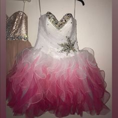 Its Really Puffy But Its Missing The Ribbon To Tie It On The Back Dama Dresses, 15 Dresses, White Cream, The Back, Colorful Dresses, Color White, Prom Dresses, Prom, Ribbon