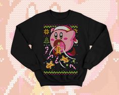 Cute Kirby Christmas ugly sweater. Ideal for kirby, kawaii and pink lovers, and also for foodies!. --PLEASE READ THIS-- SPECIALLY CUSTOMIZED FOR YOU  Sweaters are printed on demand, this means your sweater will be custom-printed. We use DTG technology (direct-to-garment) which ensures a high-quality print that renders sharp, vibrant colors.  Please note that as you are placing an order with a print-on-demand sweater, some time will be required for production, taking only some business days. Occa Cute Pink Sweatshirt As Gift, Cute Pink Sweatshirt For Gift, Cute Winter Sweatshirt Gift, Cute Winter Sweatshirt For Gift, Kawaii Sweatshirt, Xmas Sweater, Gift Cute, Jumper Sweater, Ugly Sweater