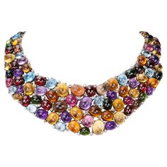 Luxury Heirloom Cabochon Necklace, Luxury Jeweled Multicolor Necklaces, Luxury Multicolor Unique Necklaces, Luxury Cabochon Necklace For Women, Burst Of Color, Multi Sapphire, Cluster Necklace, Colored Gems, Feather Necklaces