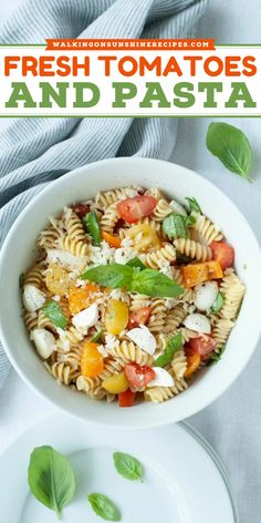 Fresh Tomatoes and Pasta - tomatoes marinated in an easy balsamic and olive oil dressing tossed on top of freshly cooked pasta. Don't forget to add cubes of mozzarella cheese and maybe a sprinkle of freshly grated Parmesan cheese right before serving. Tomatoes And Mozzarella Pasta, Pasta With Fresh Tomatoes And Mozzarella, Pasta Salad With Tomatoes And Mozzarella, Pasta With Fresh Tomatoes And Basil, Tomato Basil Mozzarella Pasta Salad, Italian Dinner Recipes, Popular Side Dishes, Best Italian Recipes