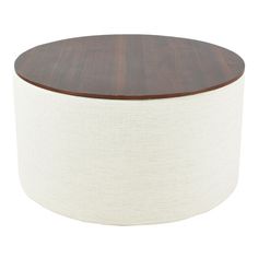 Grant Round Wood Top Upholstered Storage Ottoman by World Market Round Storage Ottoman, Woven Wood, Round Storage, Buy Wood, Upholstered Storage, Fabric Light, Upholstered Bench, Functional Storage, Stain Resistant Fabric