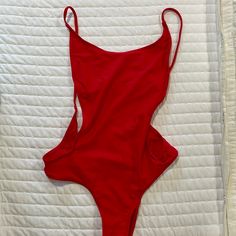 Nwot Red Sunnyco Lifeguard Style Swimsuit. Low In Back Like A Bikini Bottom. Summer Red Bodysuit For Poolside, Red Bodysuit For Poolside Summer Events, Red Cutout Swimwear For Pool, Red Summer Bodysuit For Swimming, Red Backless Swimwear For The Beach, Red Backless Swimwear For Beach, Red Beachwear Bodysuit For Beach, Red Cutout Swimwear For Swimming, Red Backless Swimwear For Sunbathing